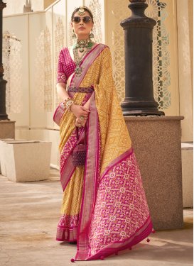 Silk Blend Mustard and Rose Pink Designer Traditional Saree