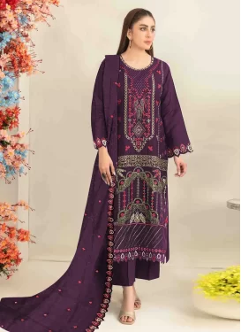 Silk Blend Pakistani Suit in Purple with Embroidered Work for Ceremonial