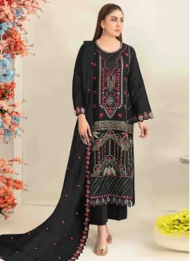 Silk Blend Pakistani Suit with Embroidered Work in Black