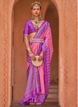 Silk Blend Pink and Purple Woven Work Designer Contemporary Style Saree