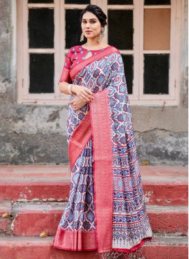 Silk Blend Print Work Trendy Classic Saree