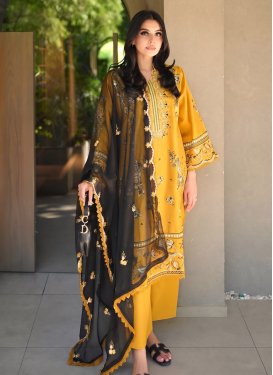 Silk Blend Readymade Salwar Suit with Embroidered Work for Festival in Mustard