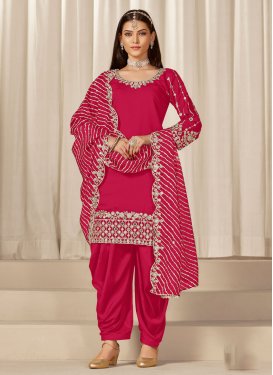 Silk Blend Straight Suit in Rose Pink with Embroidered Work for Women