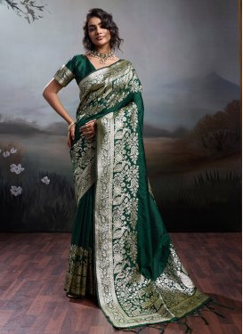 Silk Blend Traditional Saree with Woven Work for Women in Green