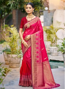 Silk Blend Traditional Saree with Woven Work for Women in Rose Pink