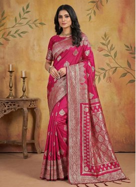 Silk Blend Traditional Saree with Woven Work in Rose Pink