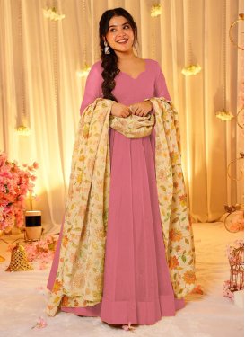 Silk Blend Trendy Gown with Digital Print Work in Pink for Ceremonial