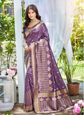 Silk Blend Trendy Saree in Violet with Woven Work for Festival