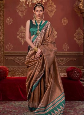 Silk Blend Trendy Saree with Digital Print Work for Women in Brown
