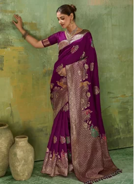 Silk Blend Trendy Saree with Woven Work for Casual in Purple