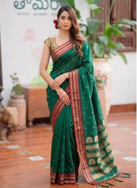 Silk Blend Trendy Saree with Woven Work for Ceremonial in Green