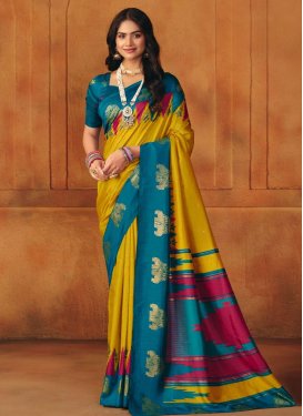 Silk Blend Trendy Saree with Woven Work for Women in Mustard and Teal