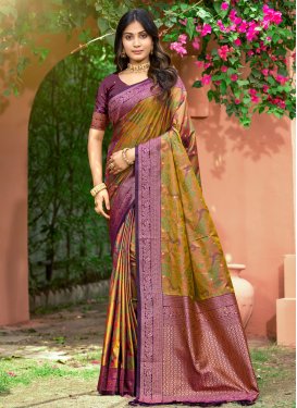 Silk Blend Trendy Saree with Woven Work in Mustard for Ceremonial