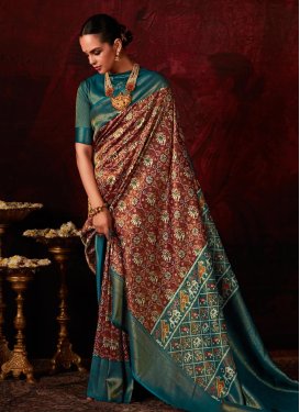 Silk Blend Woven Work Brown and Teal Designer Contemporary Style Saree