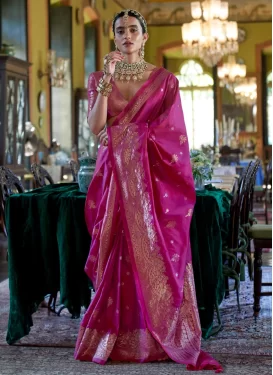Silk Blend Woven Work Classic Saree in Fuchsia