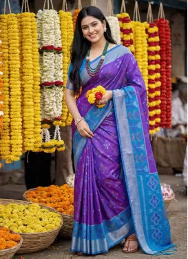 Silk Blend Woven Work Traditional Saree in Blue and Violet