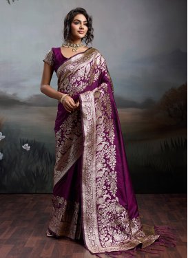Silk Blend Woven Work Traditional Saree in Purple