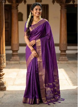Silk Blend Woven Work Trendy Saree in Purple