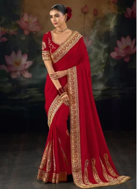 Silk Booti Work Traditional Saree in Red