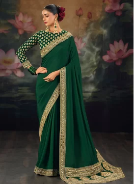 Silk Classic Saree with Embroidered Work in Green