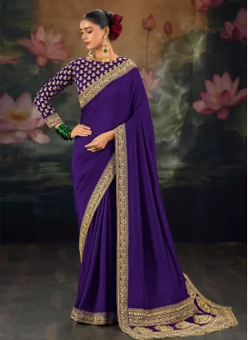 Silk Classic Saree with Embroidered Work in Purple