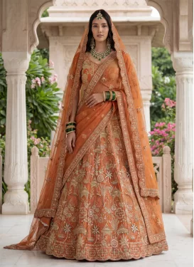 Silk Designer Lehenga Choli in Orange with Embroidered Work for Bridal