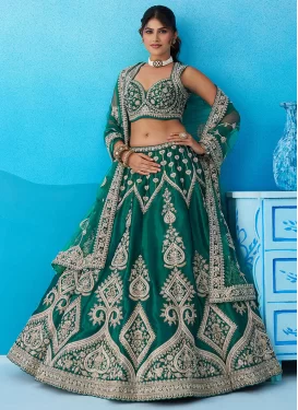 Silk Designer Lehenga Choli with Embroidered Work in Green