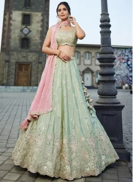 Silk Designer Lehenga Choli with Embroidered Work in Sea Green for Festival