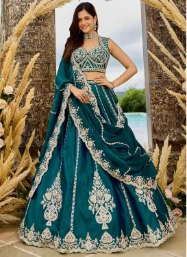 Silk Designer Lehenga Choli with Embroidered Work in Teal