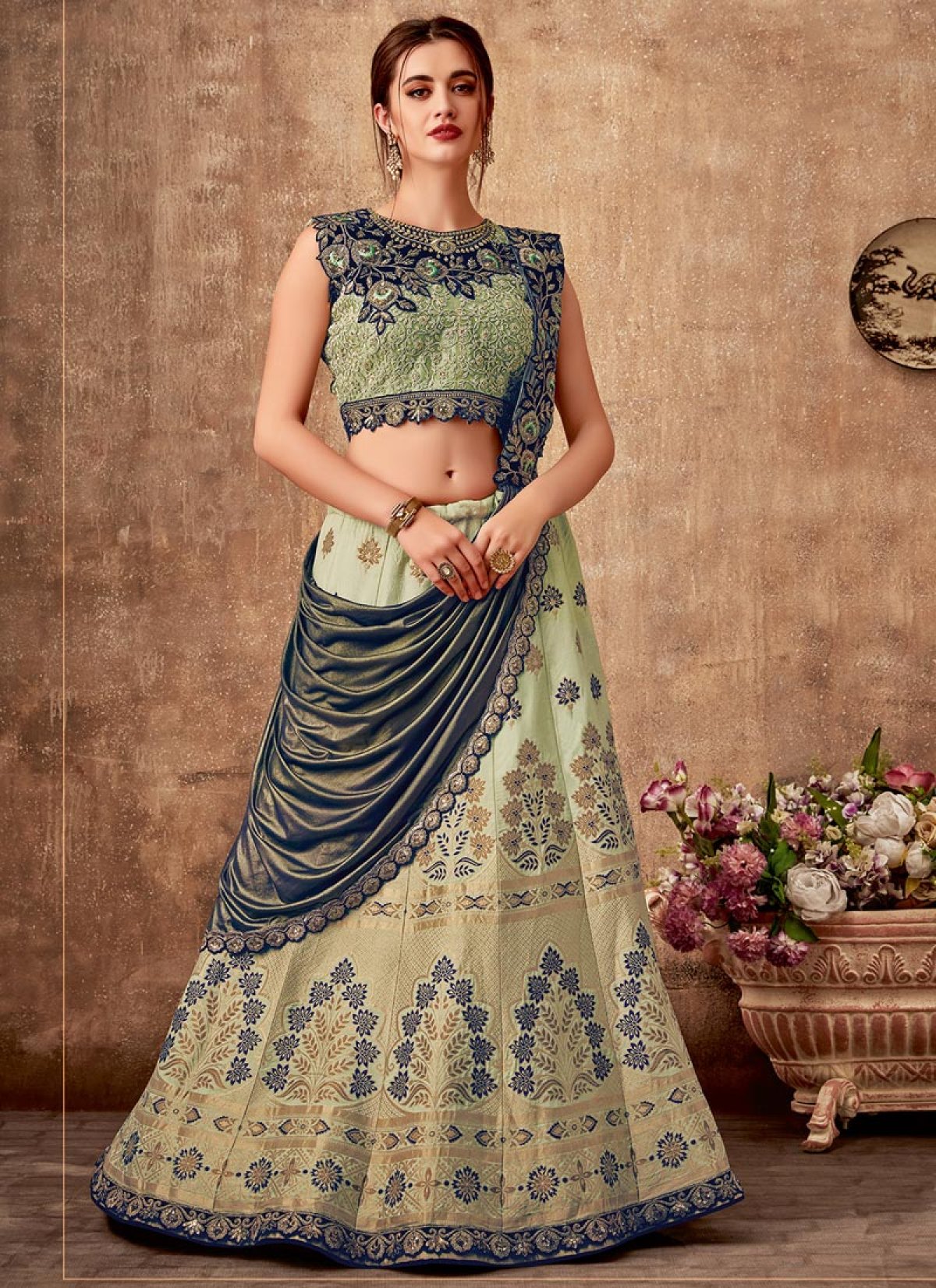 Buy Silk Designer Lehenga Style Saree For Bridal Online