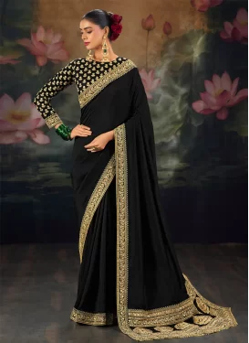 Silk Embroidered Work Classic Saree in Black