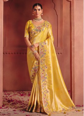 Silk Embroidered Work Trendy Saree in Mustard