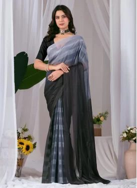 Silk Georgette Classic Saree with Woven Work in Black and Grey for Casual