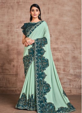 Silk Georgette Embroidered Work Aqua Blue and Teal Designer Traditional Saree