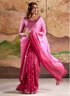 Silk Georgette Hot Pink and Rose Pink Designer Contemporary Style Saree