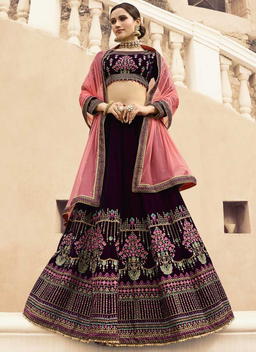 silk georgette jacket style lehenga choli 59750