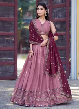 Silk Georgette Trendy Lehenga Choli in Mauve Pink with Embroidered Work for Festival
