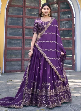 Silk Georgette Trendy Lehenga Choli with Embroidered Work for Women in Purple