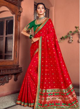 Silk Green and Red Traditional Designer Saree