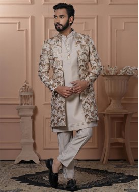 Silk Indo Western with Cord Work for Festival in Beige