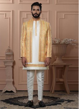 Silk Indo Western with Embroidered Work in Gold and Off White