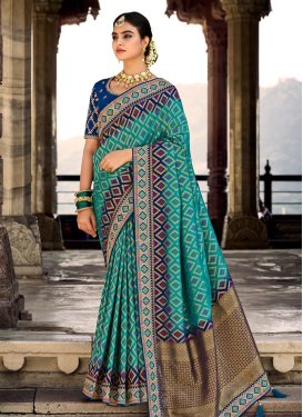 Silk Navy Blue and Teal Embroidered Work Designer Contemporary Style Saree
