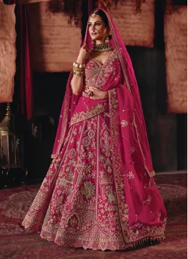 Silk Readymade Lehenga Choli in Rose Pink with Embroidered Work for Women