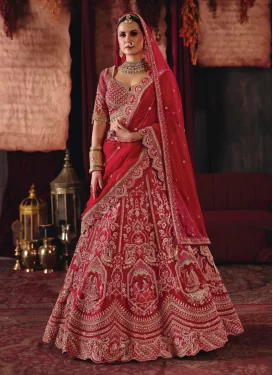 Silk Readymade Lehenga Choli with Embroidered Work in Red for Bridal
