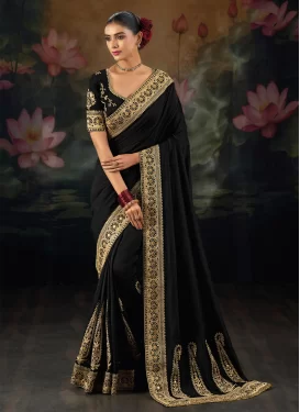 Silk Traditional Saree with Booti Work in Black