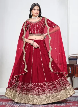 Silk Trendy Lehenga Choli with Embroidered Work for Festival in Red