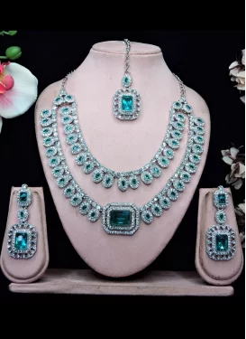 Silver Rodium Polish Alloy Stone Work Necklace Set