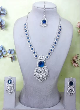 Silver Rodium Polish Blue and White Necklace Set