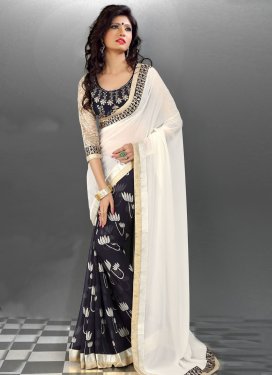 Snazzy Faux Georgette Lace Work Half N Half Casual Saree