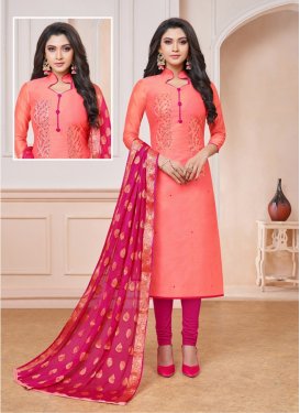Sophisticated Cotton Silk Embroidered Churidar Suit